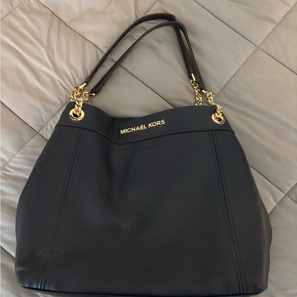 Michael Kors Black Shoulder Bag with Gold Accents